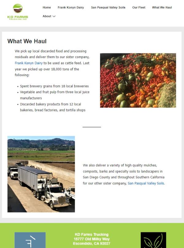 KD Farms Trucking - What We Haul | PDRH Design